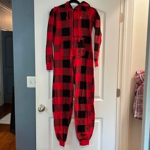 Pink red & black hoodie fleece lining  onesie small